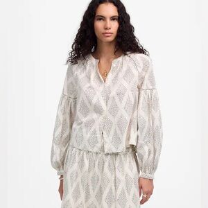 Madewell Shirred Balloon Sleeve Geometric Print Blouse - Small